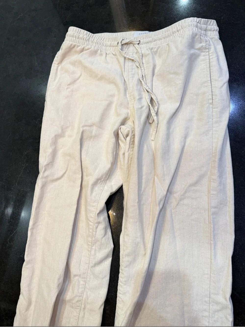 Pacsun Men’s Linen Blend Straight Leg Drawstring Pants Cream Size M